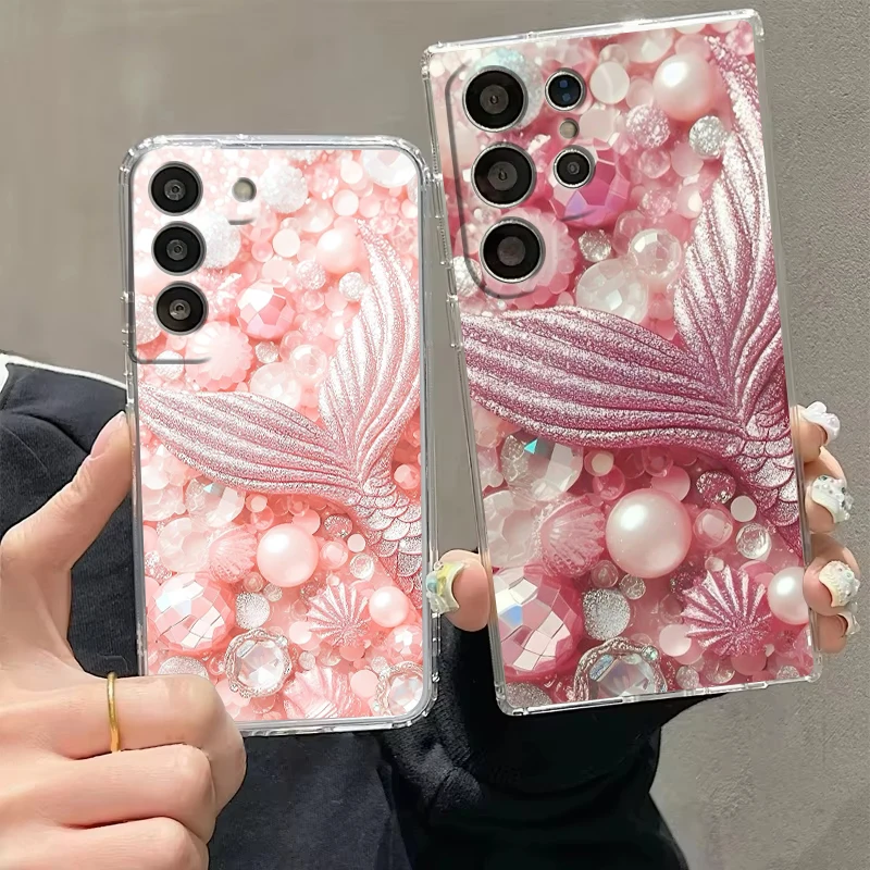 Sparkling Fish Tail Transparent Cover for Samsung Galaxy S26 S25 S24 S23 S22 S21 S20 FE Ultra S25Edge Plus 5G Phone Case Capas