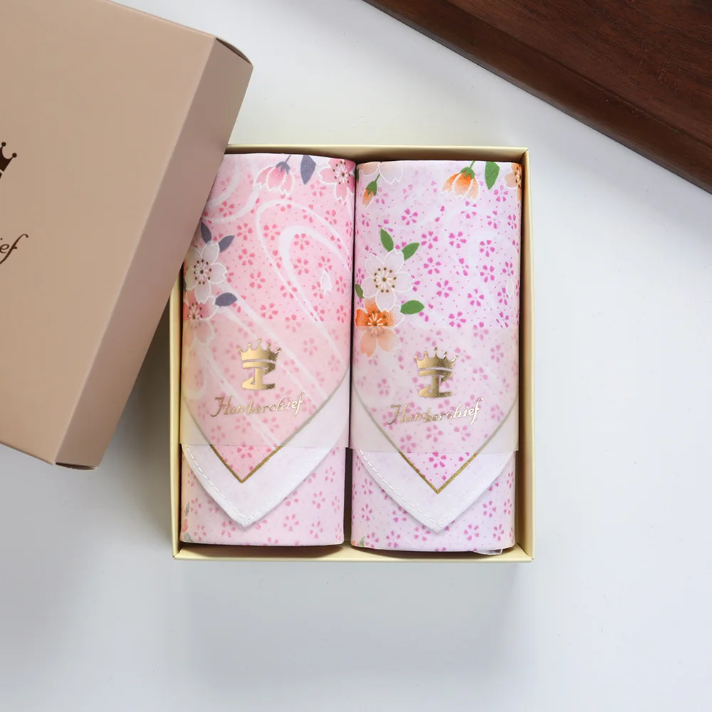 Japanese Floral Print Women Handkerchief Soft Retro Square Hanky Portable Sweat Wiping Face Towel Elegant Ladies Pocket Cloth