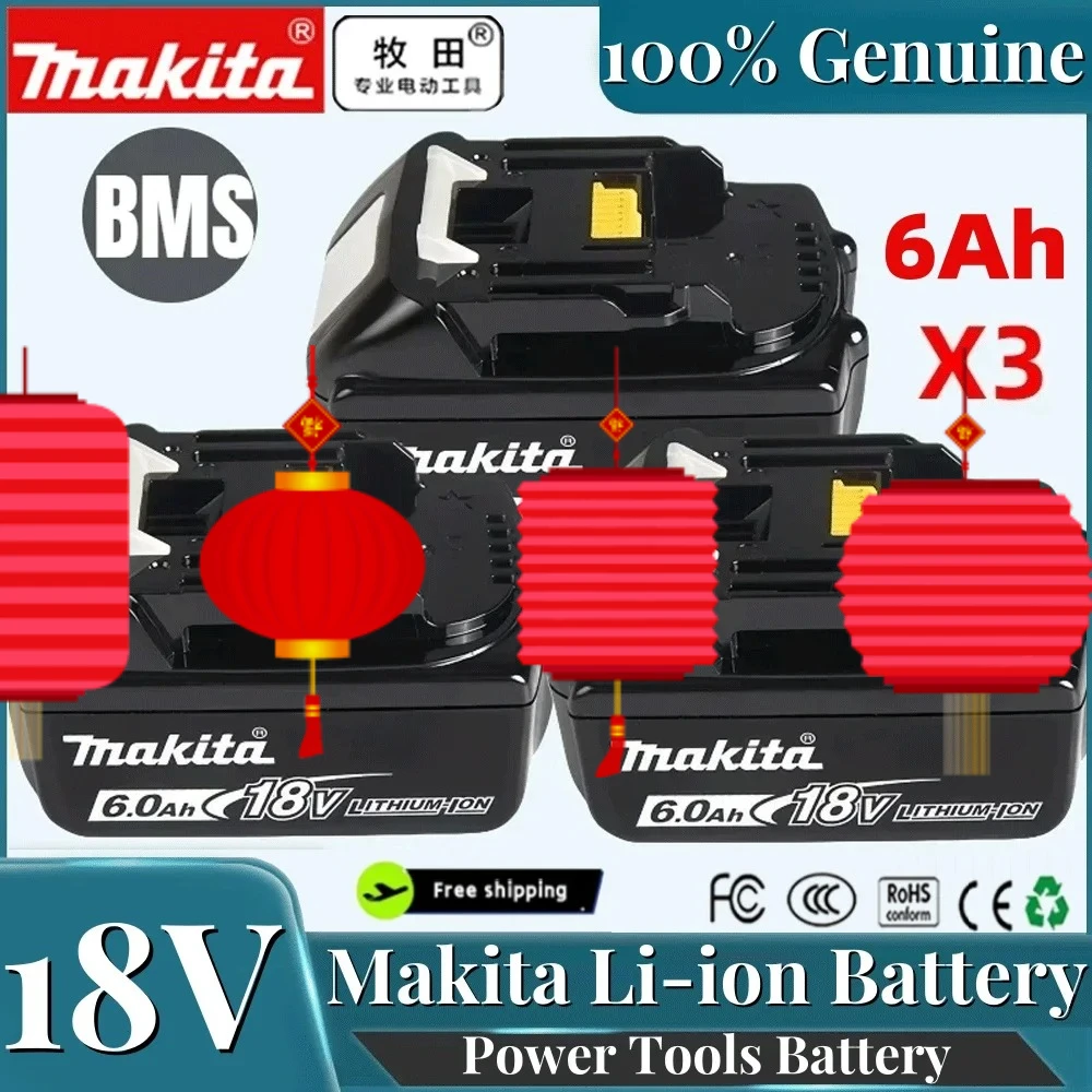 마키타 18V 배터리 100% 정품 마키타 18V 배터리 5Ah/6Ah BL1830B BL1850B BL1850 BL1840 BL1860 교체용 리튬 배터리