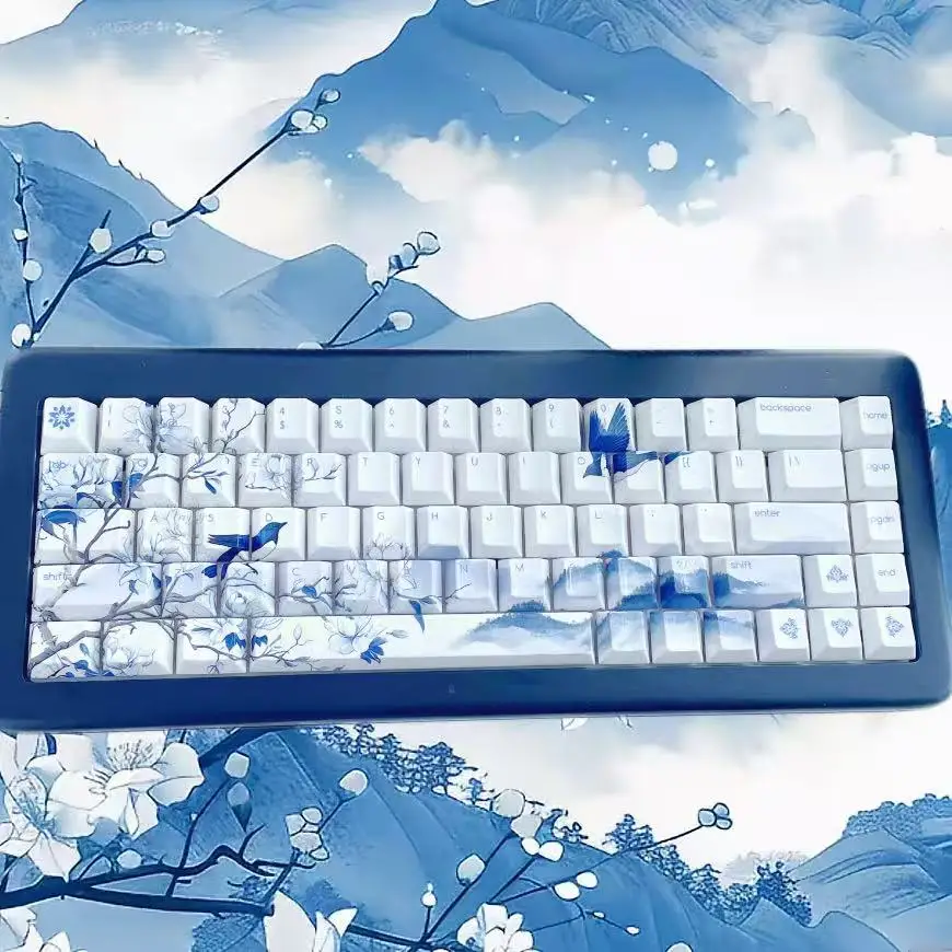 

75 Keys Blue and White Porcelain Series Keycap Spray Glaze Imitation Ceramic 75 with Original Height Pbt Mechanical Keyboard Cap
