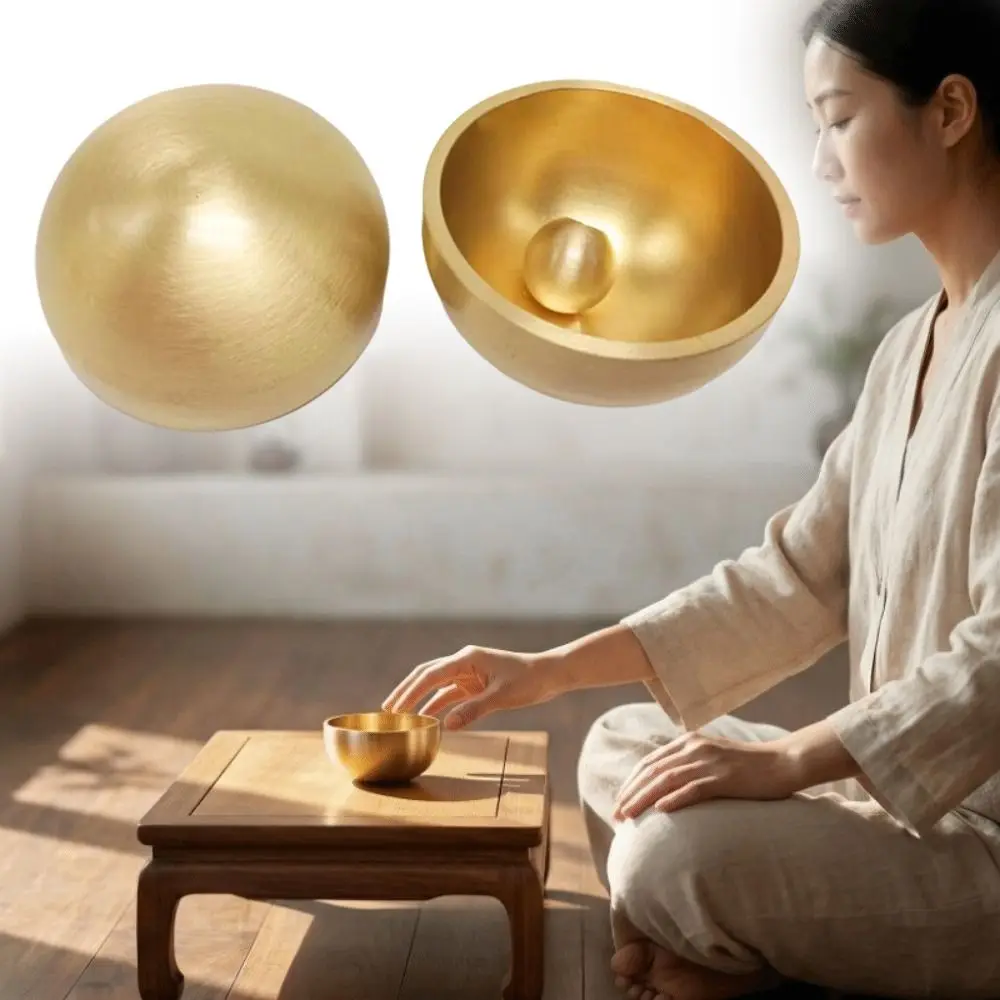 Handmade Brass Mini Singing Bowl Portable Sanskrit Brass Singing Bowl Buddha Instrument Copper Striker Ball