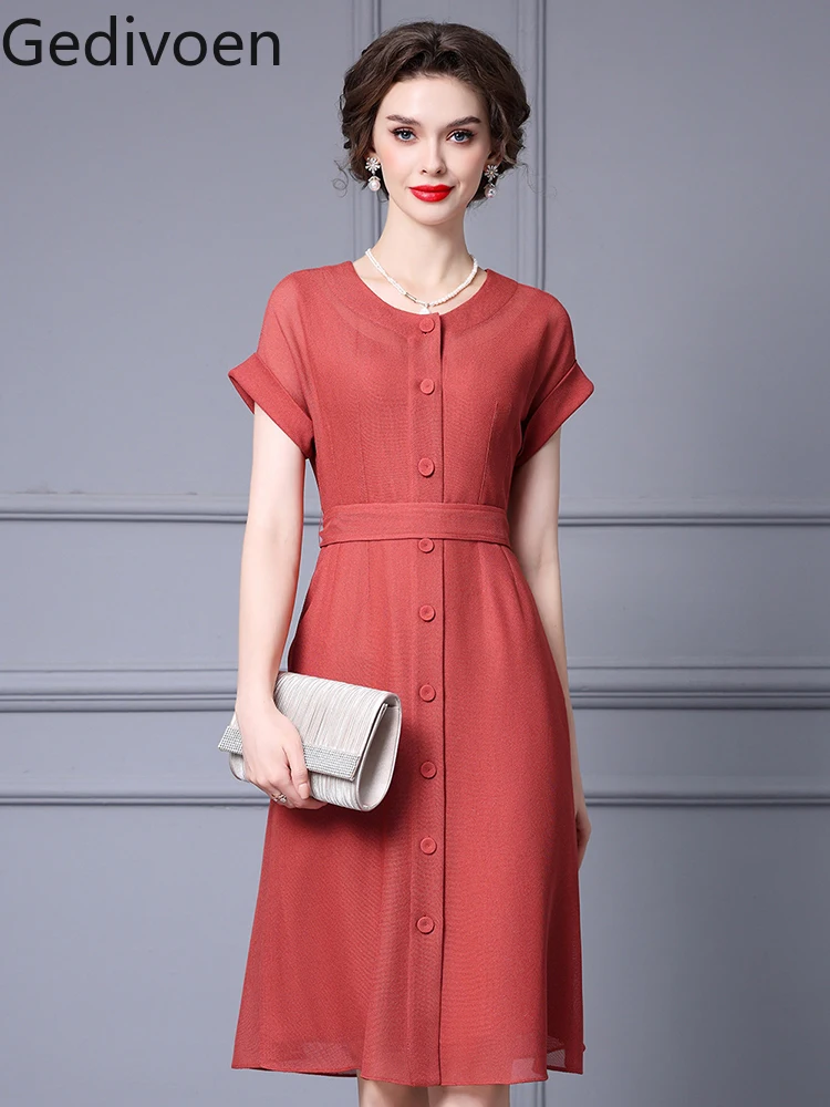 

Gedivoen Fashion Designe Summer Women's Dresses Raglan Short Sleeve Button Patchwork Bodycone Casual Style A-LINE Dress