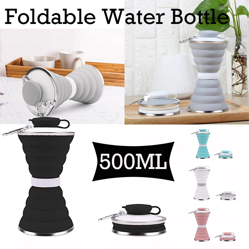 

500ml Collapsible Foldable Water Bottle BPA Free Portable Reusable Leakproof Food-Grade Silicone Sports Travel Water Bottle Cup