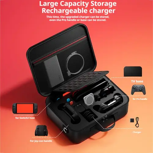 Imagen 2 del producto Estuche de almacenamiento completo para Nintendo Switch 2, organizador de viaje de carcasa dura de gran capacidad con tarjetero, bolsa portátil
