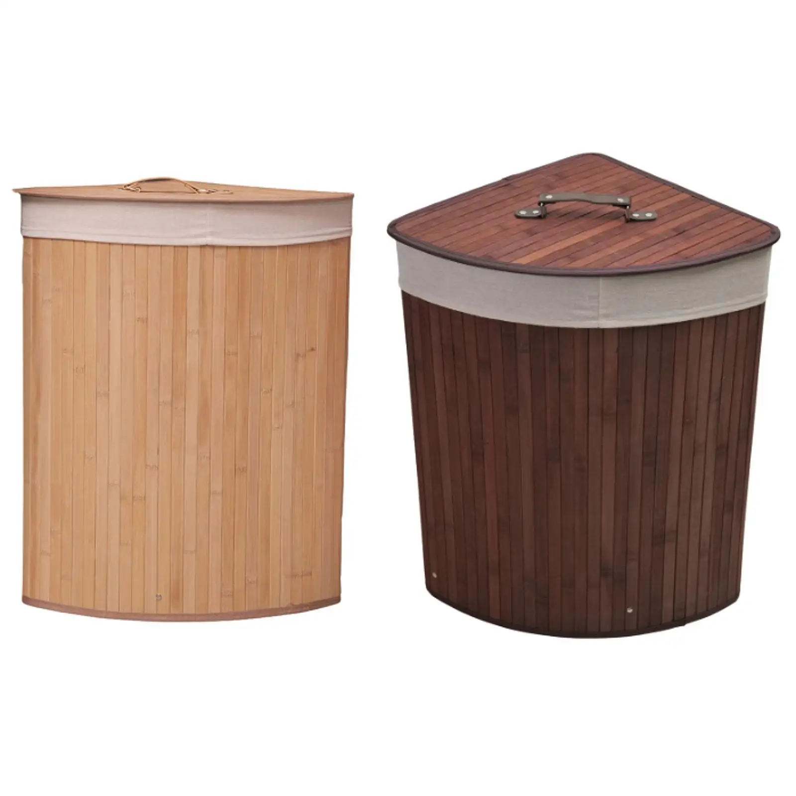 Corner Bamboo Laundry Hamper with Handle Foldable Towels Bin and Removable Liner for Apartments Closet Bathroom Hotel Playroom