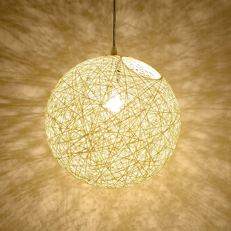 

Nordic Simple Spherical Chandeliers Hemp Rattan Weaving Dining Room Bar Pendant Lights Lighting Bedroom Home Decor Hanging Lamps