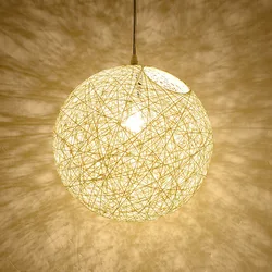 Nordic Simple Spherical Chandeliers Hemp Rattan Weaving Dining Room Bar Pendant Lights Lighting Bedroom Home Decor Hanging Lamps