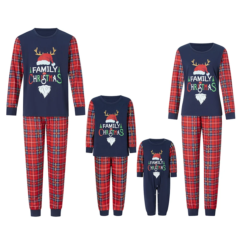 

Family Matching Pajamas Set with Cozy Letter Print Tops and Plaid Bottoms for Comfortable Holiday Loungewear