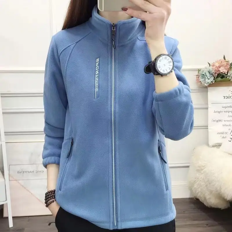 Winter Women Sweatshirt Coat Casual Loose Zip Up Cardigan Long Sleeve Sweatershirt Reversible Polar Fleece Stand Collar Coat