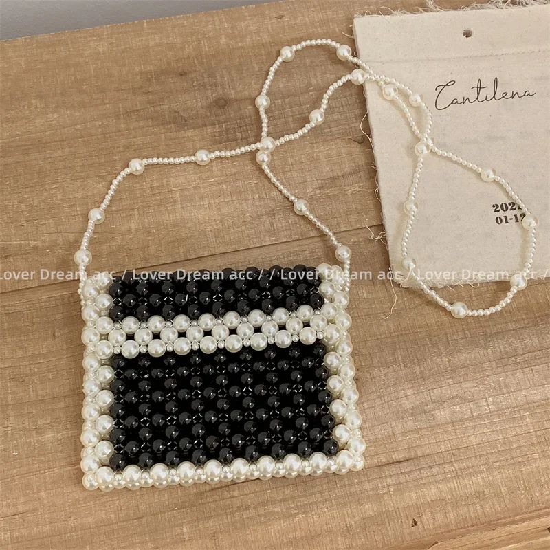 

Elegant Celebrity Dinner Women's Shoulder Bag New Fashion Retro Pearl Woven Chain Crossbody Bags for Woman Handwoven Beads Tote