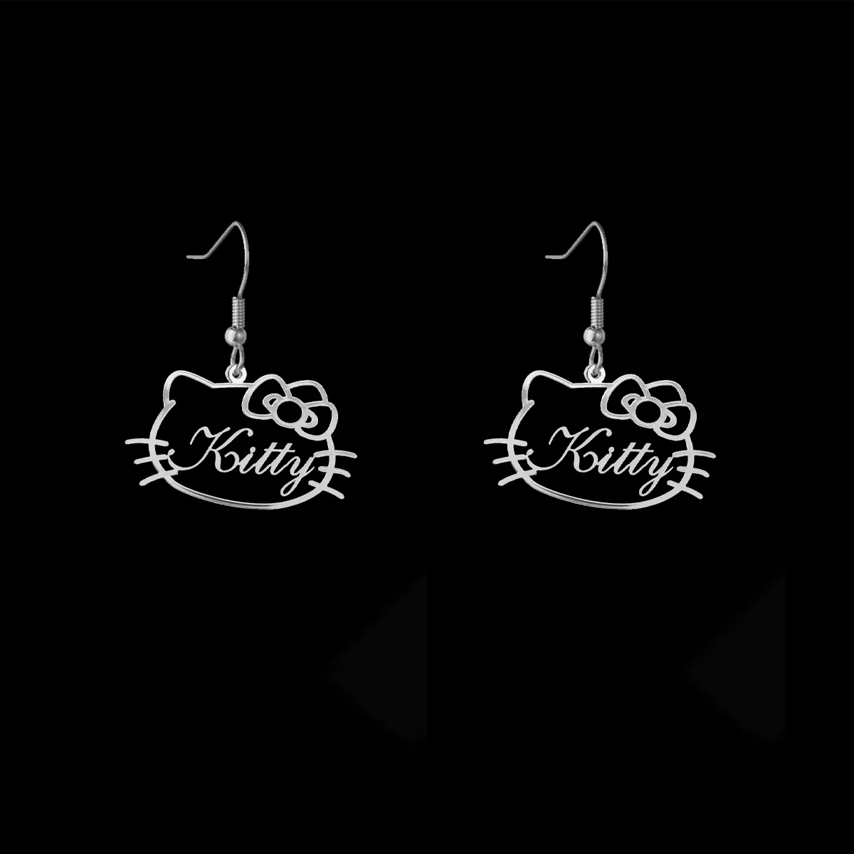 1Pair Custom Hello Kitty Name Earrings For Women Personalized Hollow Cartoon Hello Kitty Letter Eardrop Stainless Steel Jewelry
