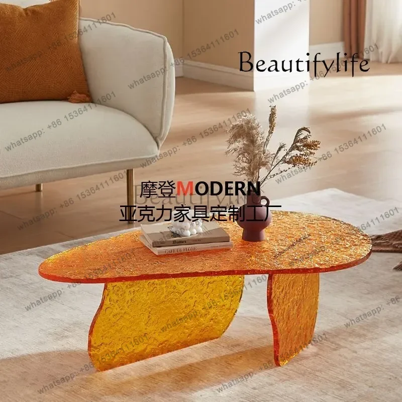 Modern Home Living Room Acrylic Coffee Table Light Luxury High-end Texture Stone Pattern Transparent Tea Table