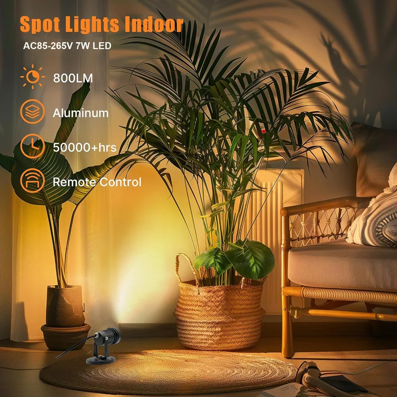 Dimmable Spot Lights Indoor with Timer and Remote 2700K-6500K Stepless Adjustable LED Up Lights 7W Spotlight Indoor Accent Light