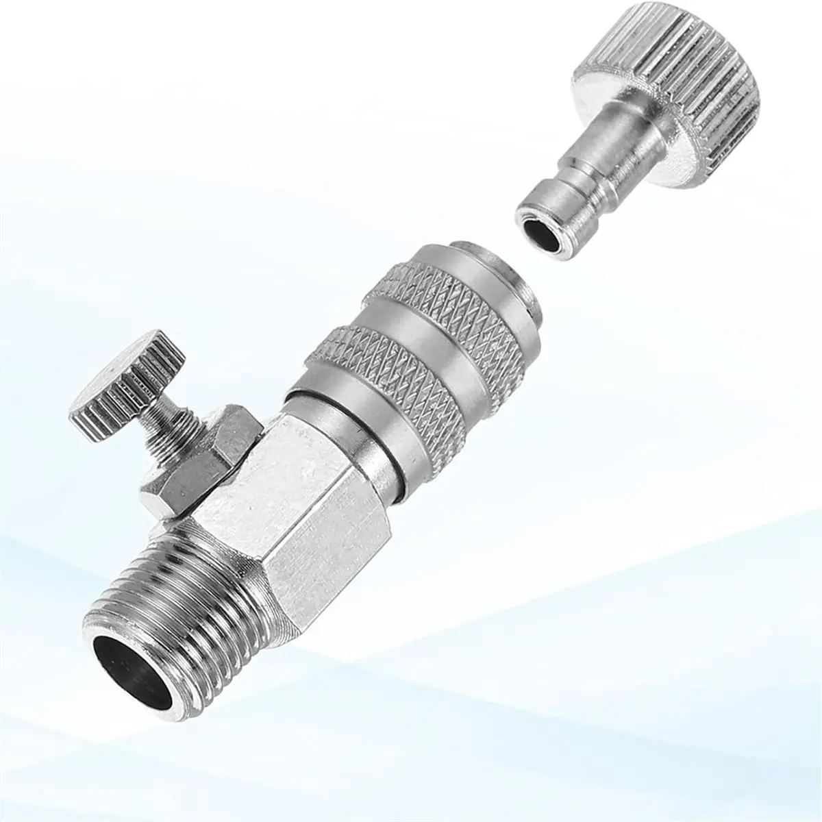 A78I 1/8 Air Brush Quick Connect Set, 3pcs Metal Airflow Control Valve Quick Release Disconnect for Air Brush Hose, Silver