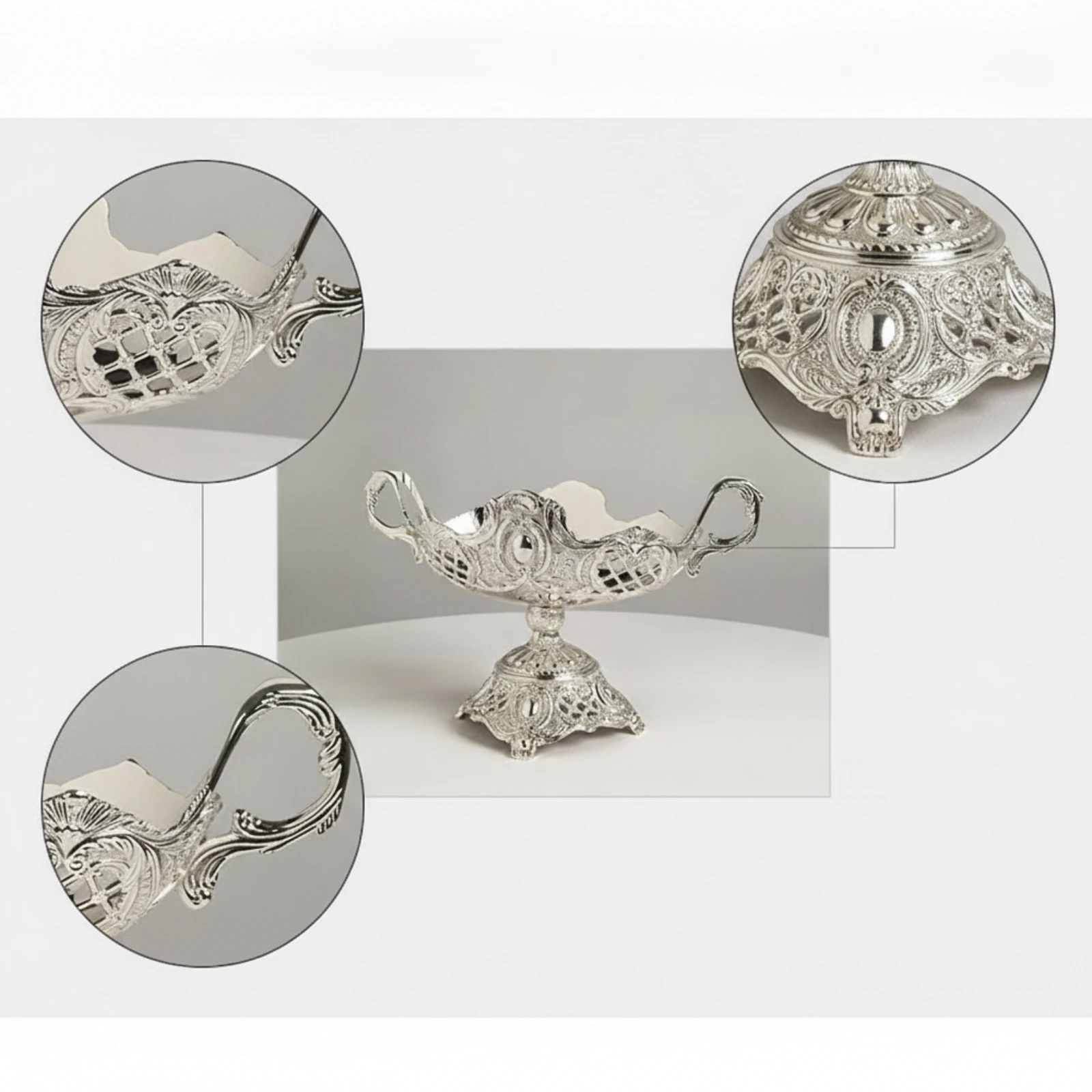 Metal Serving Tray with Handles Silver-Tone Serving Tray with Handles Vintage-Inspired Openwork for Hosts, Parties