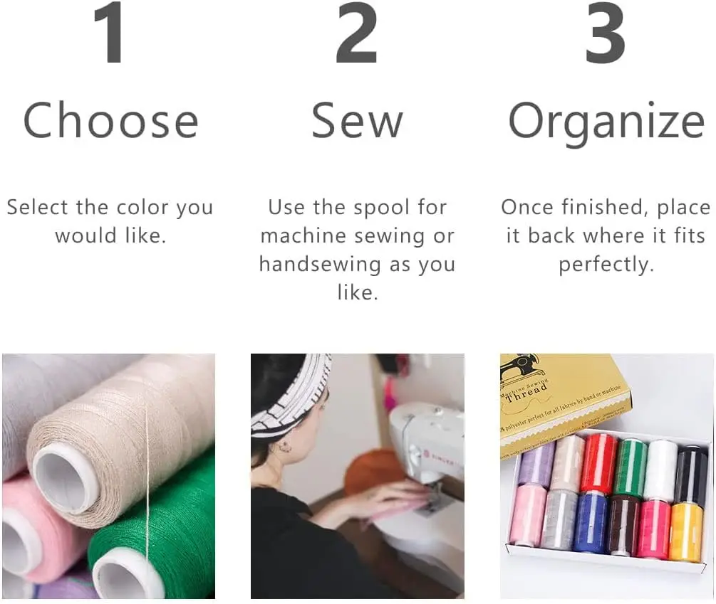 12 Color Set of Polyester All-Purpose Sewing Threads Prewound Bobbin and Sewing Machine DIY Crafts Embroidery Thread 380 Yards