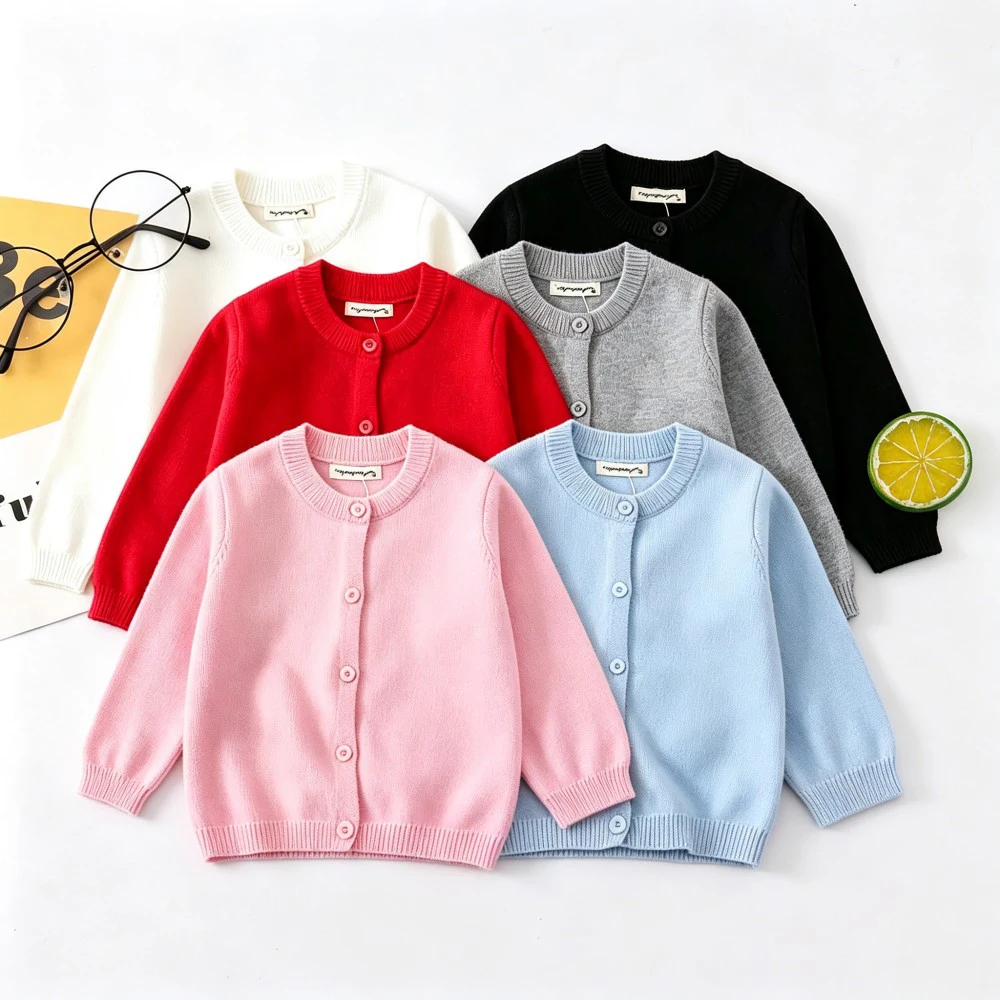 Toddler Kids Solid Color Knit Cardigan Baby Girls Boys Long Sleeve Button Down Sweater Coat Spring Autumn Casual Outerwear 1-9Y