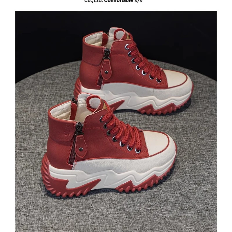 Women The New Platform Sneakers Black Shoes Spring Autumn Genuine Leather Trainers Keep Warm Fashion Boots Winter Booties