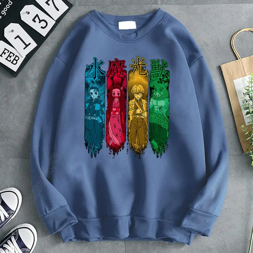 

Demon Slayer Funny Anime Printing Mens Autumn Sweatshirts Crewneck Loose Loose Warm Clothes Casual