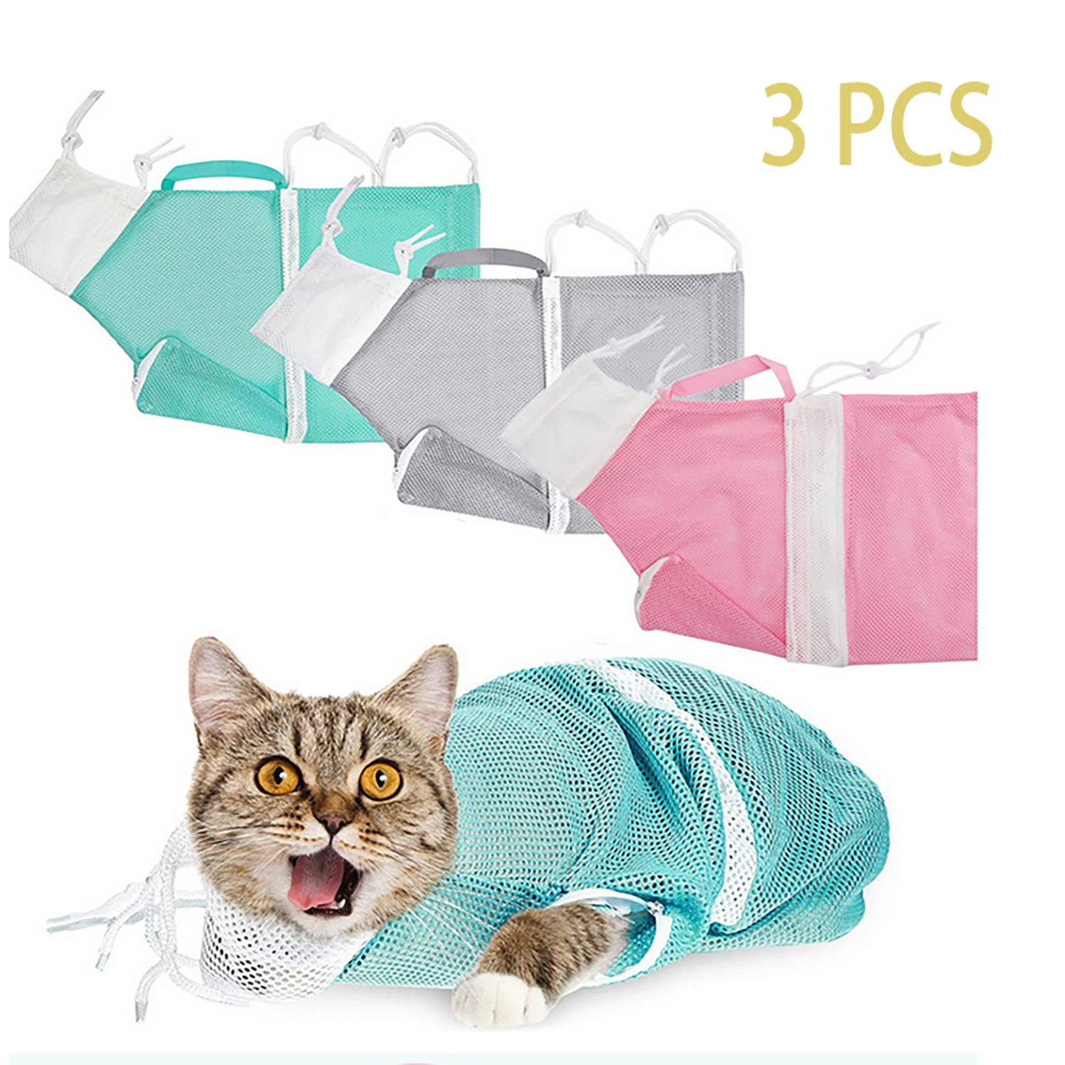 Reliable Secure Comfortable Anti-Scratch Adjustable Mesh Cat Grooming Bathing Bags - Protection for Pet Nail Trimming, Scratchin