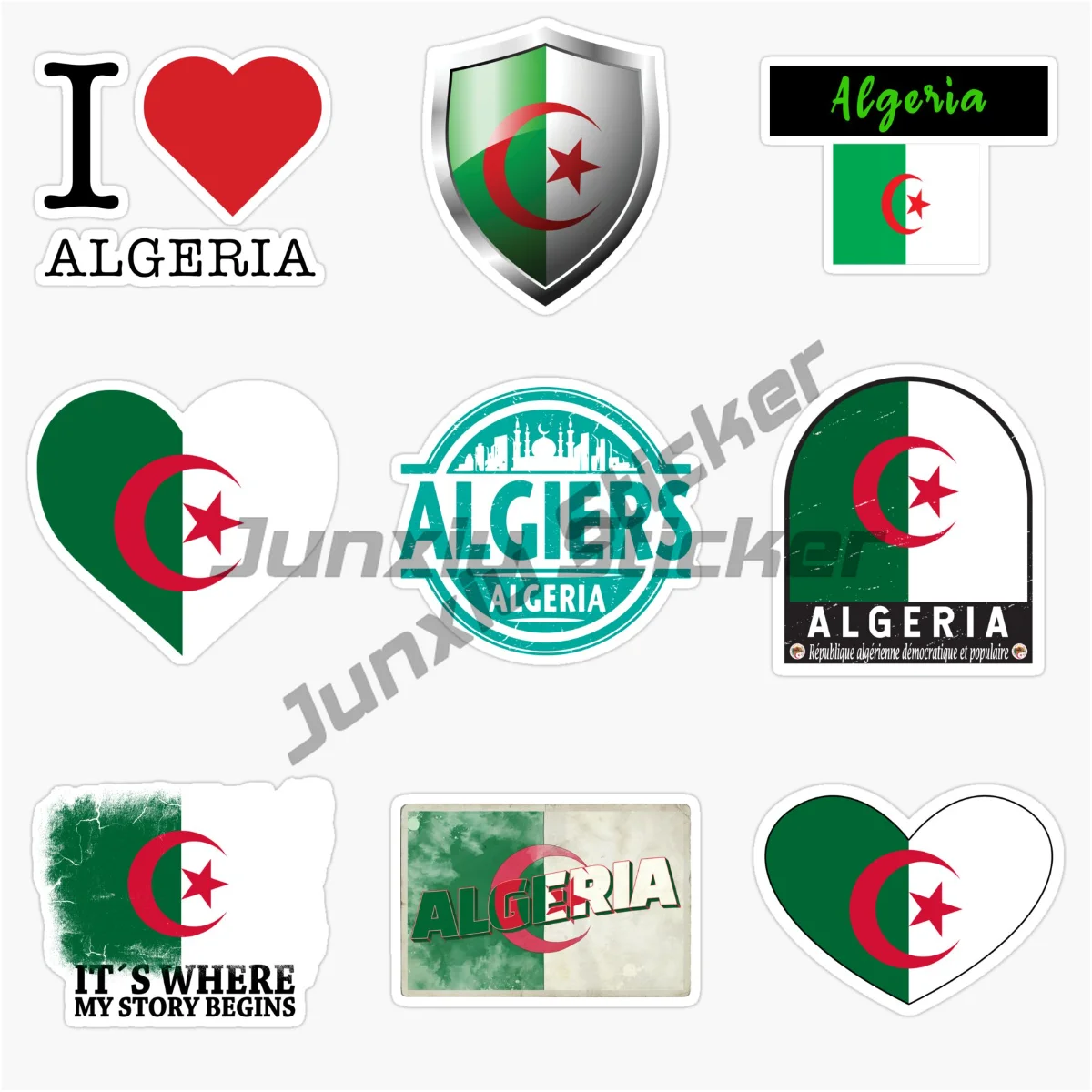 

ALGERIA Map National Flag and Emblem Vinyl Self-adhesive Car Stickers DIY Applique