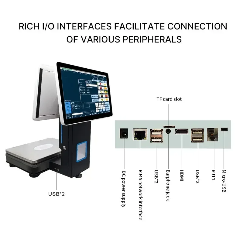 Heavy Duty Supermarket Pos System Retail Cash Register Water Proof Food Scales Digital Display Screen Weighing Scale