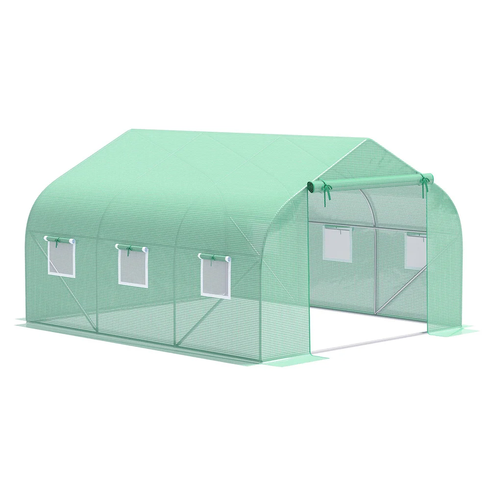 Large Walk-in Tunnel Greenhouse, Heavy-Duty PE Mesh Plant Growing Tent with Roll-Up Door & Ventilated Windows, Outdoor Backyard Gardening Greenhouse