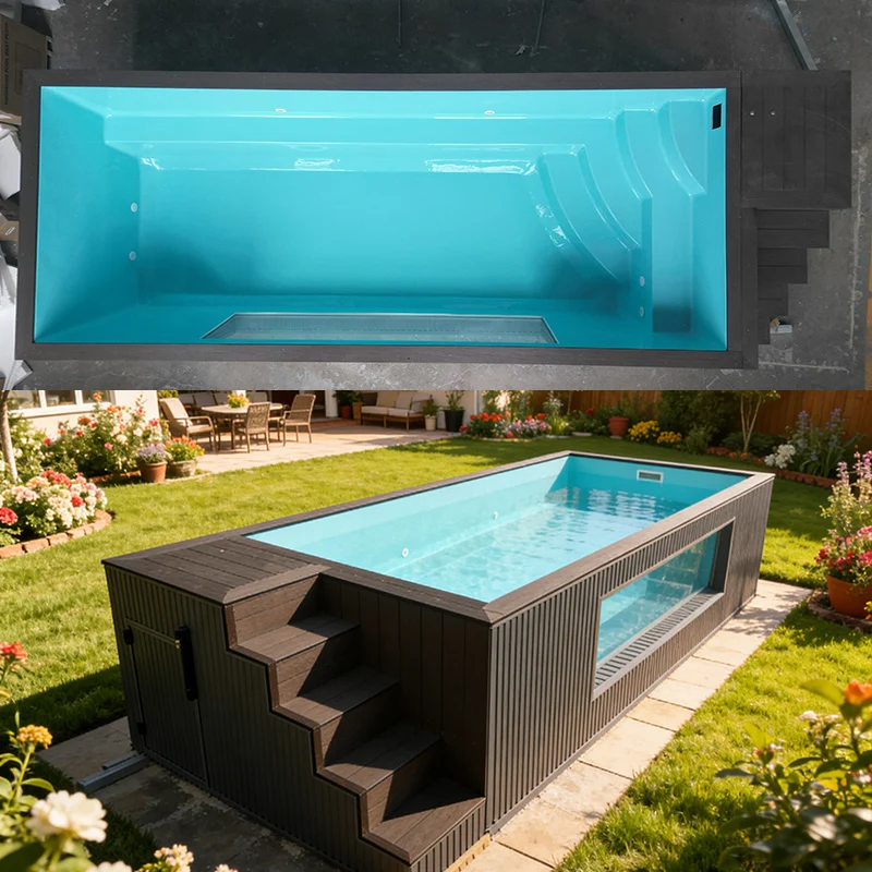 Custom-made Large Above-ground Home Outdoor Swimming Pools, 20ft/40ft/30ft Fiberglass Container Swimming Pools