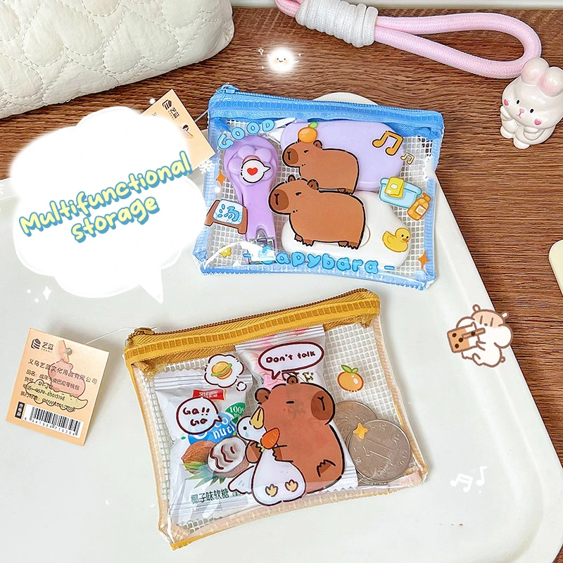 Cartoon Pvc Capybara Portemonnee Schattige Portemonnee Draagbare Waterdichte Mini Opbergtas Sleutel Oortelefoon Organizer Voor Kinderen Geschenken