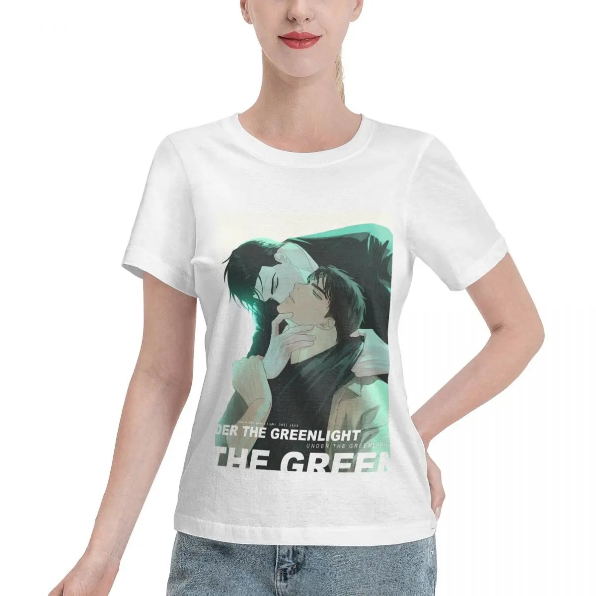 Blank For Print Jin And Matthew Under The Green Light Manhwa Women's T-shirt Shopping Plain Cotton Top