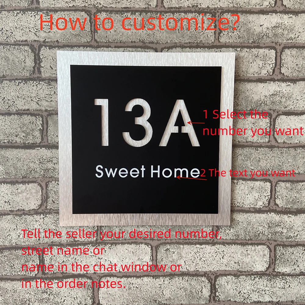 Weatherproof Brushed Silver Custom Acrylic Metal Aluminum Plate Gray House Numbers Sign Address Plaque Outdoor Name Wall Decor