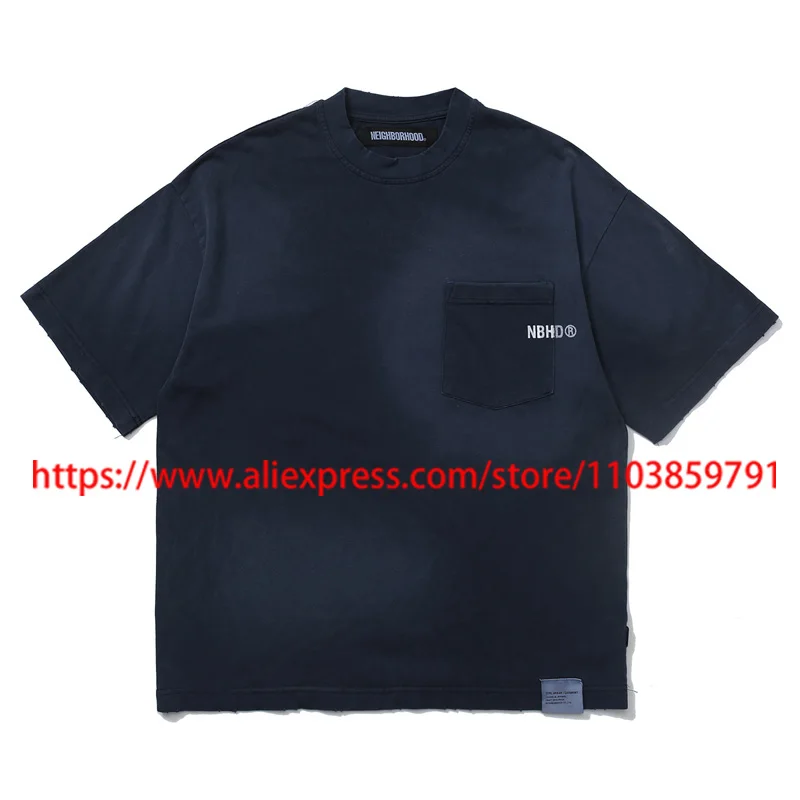 

Daily Men Women Retro Dyeing NBHD T-shirt Washed Do Old Letter Logo Print 1:1 High Quality Heavy Fabric Pocket NBHD Short Sleeve