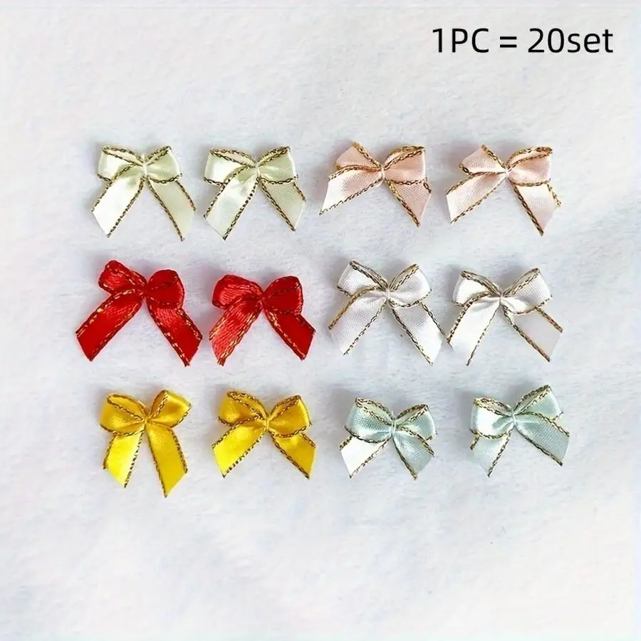 1/5/10/20/50/100pcs Mini Golden-Edged Satin Ribbon Bows - Assorted Colors, Handcrafted for Gift Wrapping, Lingerie, Socks & Perf