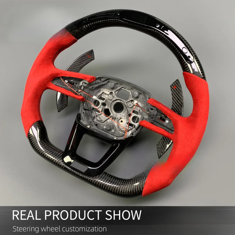 لأودي Q3/Q5/Q7/Q8/S5/SQ2/SQ5/SQ7/RS3/RS5/RSQ3/RSQ8 2016-2024 عجلة قيادة LED ذكية من ألياف الكربون (تصميم داخلي أحمر)