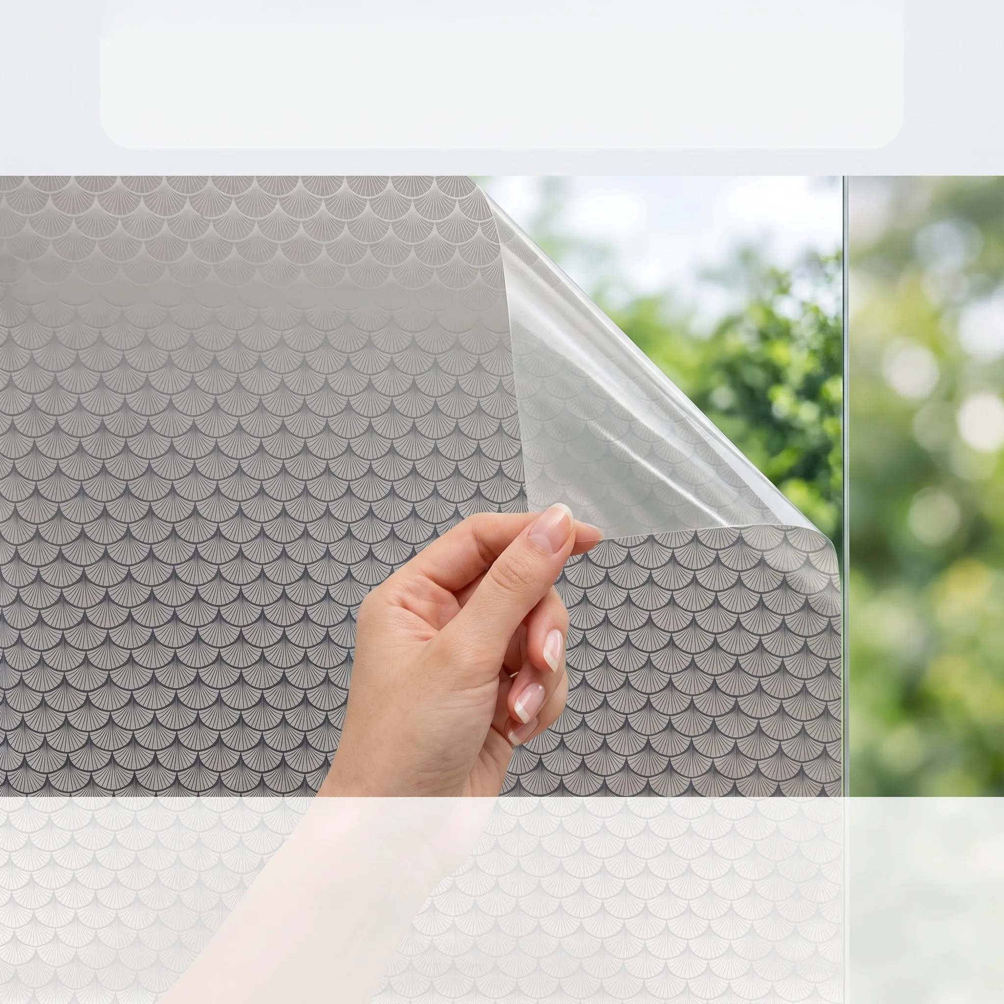 Static Cling No Glue Frosted Window Film Japanese Fish Scale Geometric Privacy Glass Film, Minimalist Elegant Decor for Bathroom
