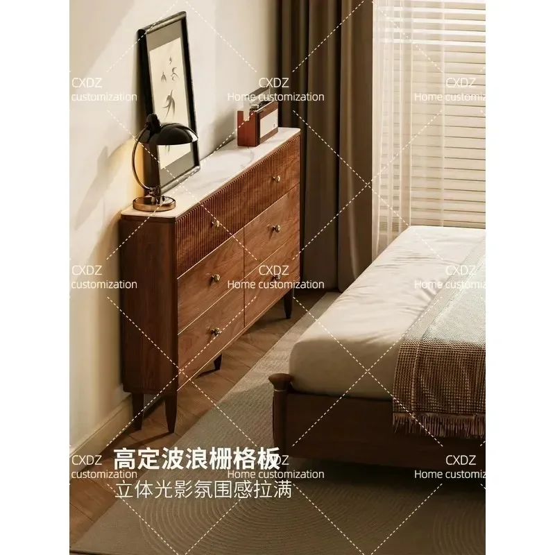 Medieval style six-chest cabinet solid wood multi-layer storage cabinet 30cm narrow side cabinet bedroom locker ultra-thin