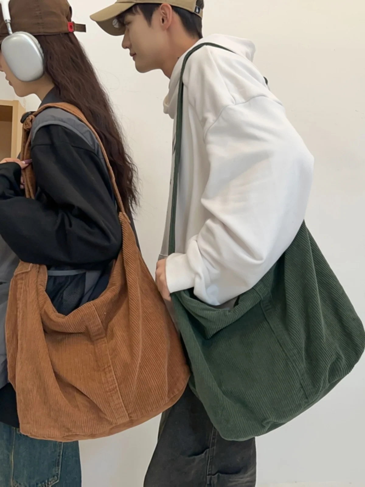 Laid-back Style Corduroy Crossbody Bag Large Capacity Casual Retro Single Shoulder Bag Korean Artistic Forest System Bag