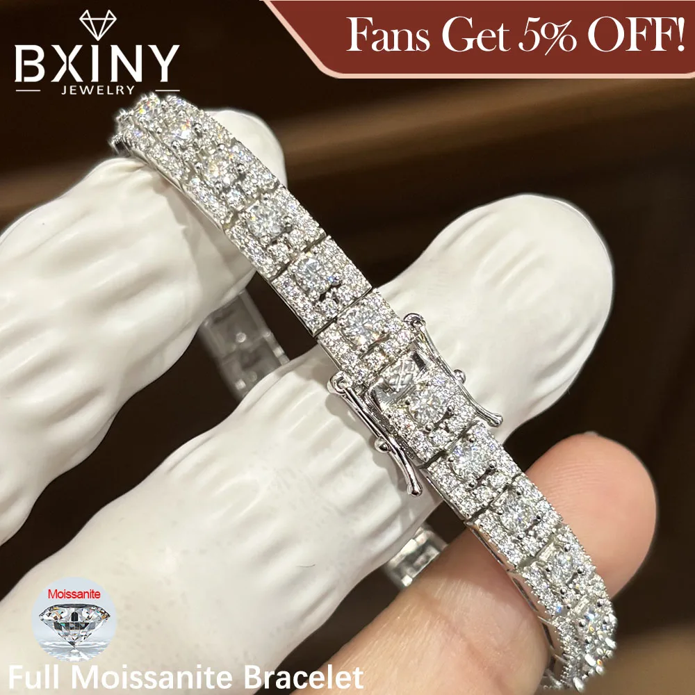 BXINY Luxury Full Moissanite Bracelet S925 Silver Sparkling Diamond for Women Engagement Wedding Fine Jewelry Gift GRA Certified