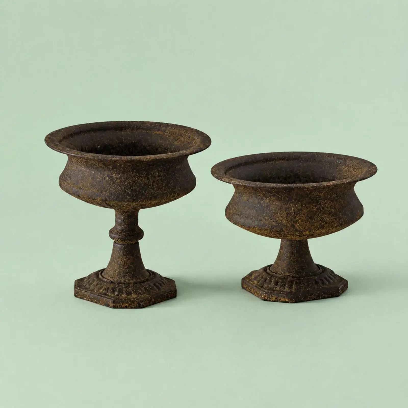 Vintage Metal Flower Vase Flared Rim Rustic Planter Dark Brown for Living Room