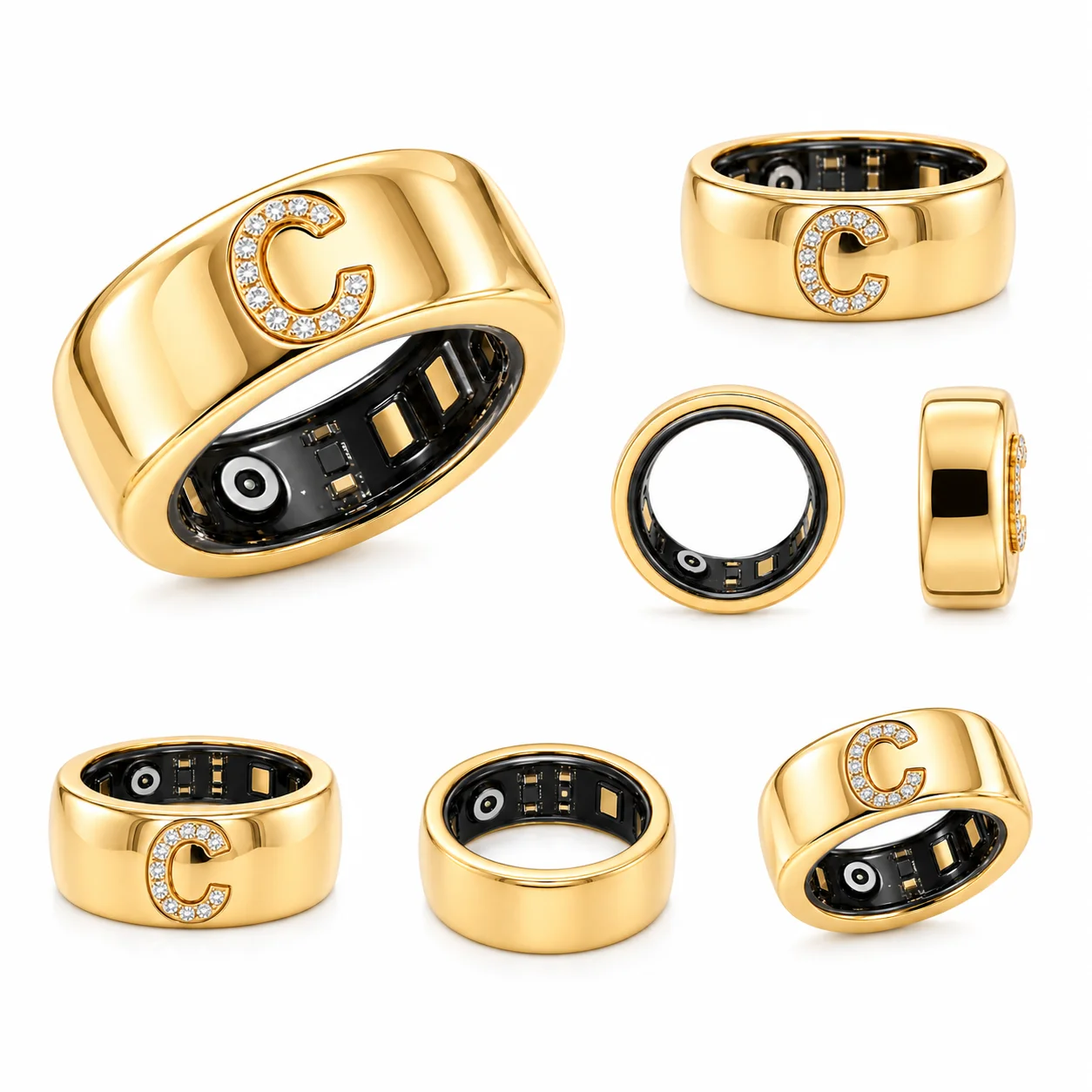 Custom Zircon Initial Letter Ring Oura Ring 5 or 4 Cover Jewelry Ring Cover Smart Ring Accessories Gift for Women Wife Gifts