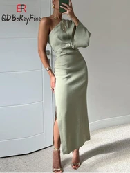 Elegant and Beautiful Women's Evening Dresses Summer Sexy One-Shoulder Female Vacation Women Outfits Slit Maxi Dress for Women