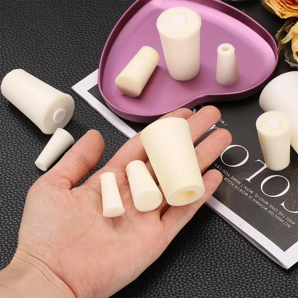 4PCS Silicone Stopper White Semi-transparent With 8mm Holes Tapered Reusable Lab Seal Stoppers Suitable for Test Tubes Flasks