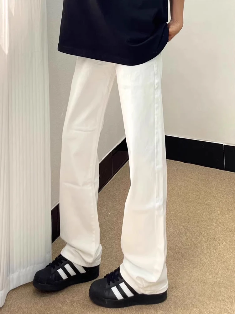 

White High Waist Men's Jeans Straight Leg Slimming Long Leg Effect High End Feeling Autumn Faionable Loose Fit Cotton Blend