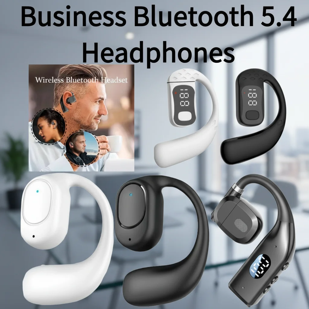 Large Battery Bluetooth Headphones - 200MAH Rotatable Ear Hook Business Headset | V5.4 Bluetooth Over-Ear Design for Daily