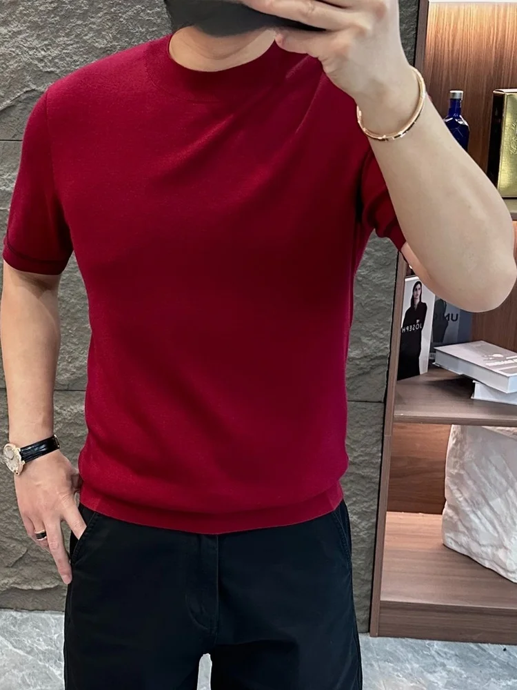 

2026 New Men's Slim Fit Red ort Sve Knitwear Comfortable Skin-friendly Luxury f Sve T-irt Youth Trend Autumn Wear