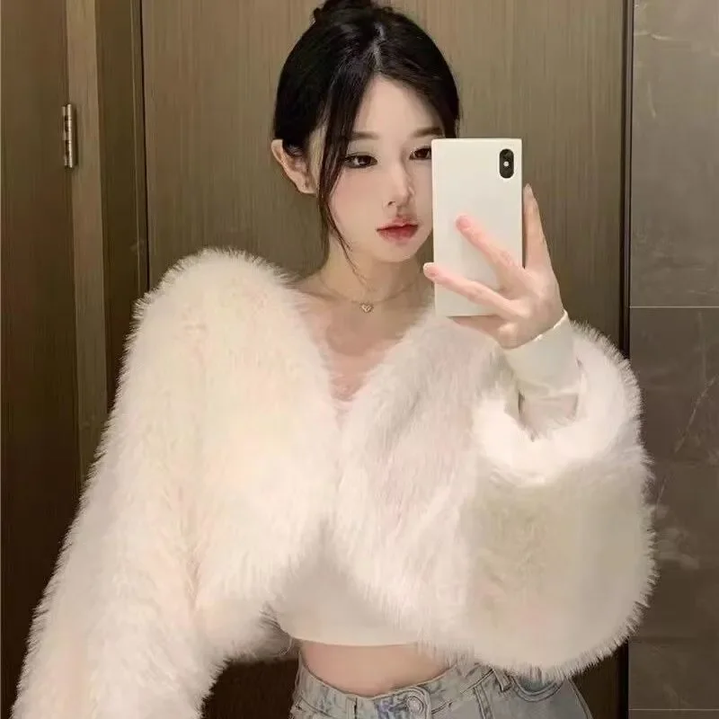 Luxury Fur Coat Autumn Winter Tailoring Faux Fur Jacket Women Long Sleeve Tops Streetwear Design Outerwear Trend Warm Coats New