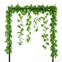 180cm/70.87in Artificial Hanging Plants Fake Tropical Plants Vines Plastic Monstera Leaves Turtle Leafs for Garden Wedding Decor