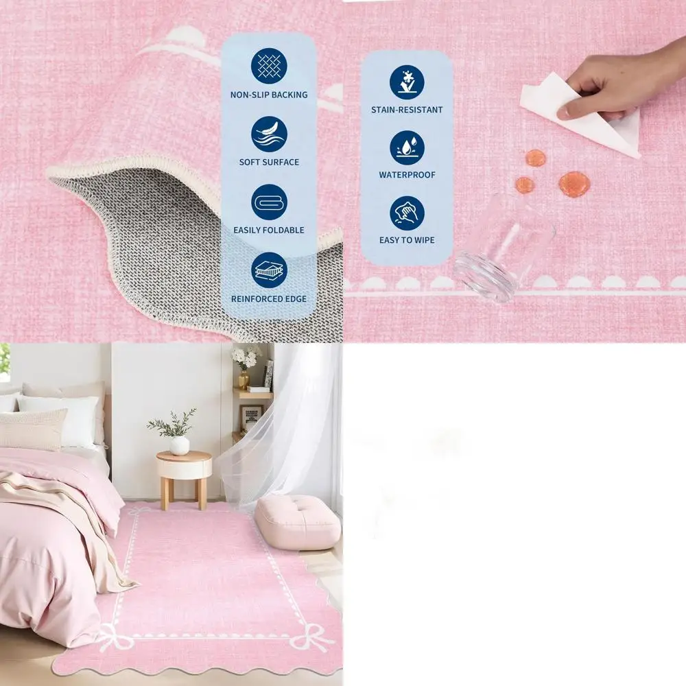 

Soft Pink Scalloped Rug, 5x7 Low Pile Non-Slip for Living Room, Dorm, and Kids' Rooms