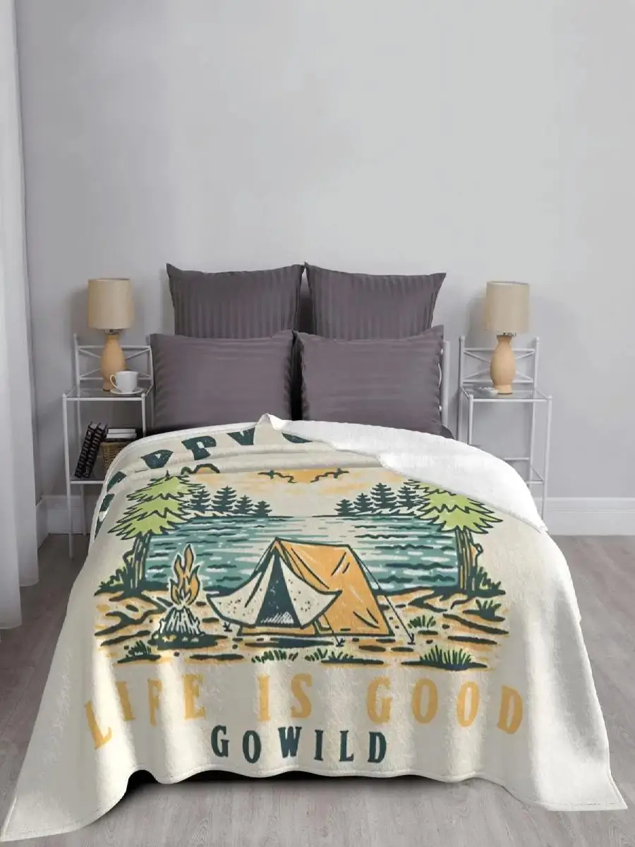 Camping Lake Graphic Blanket Flannel Throw for Home Sofa Bedspread xcm