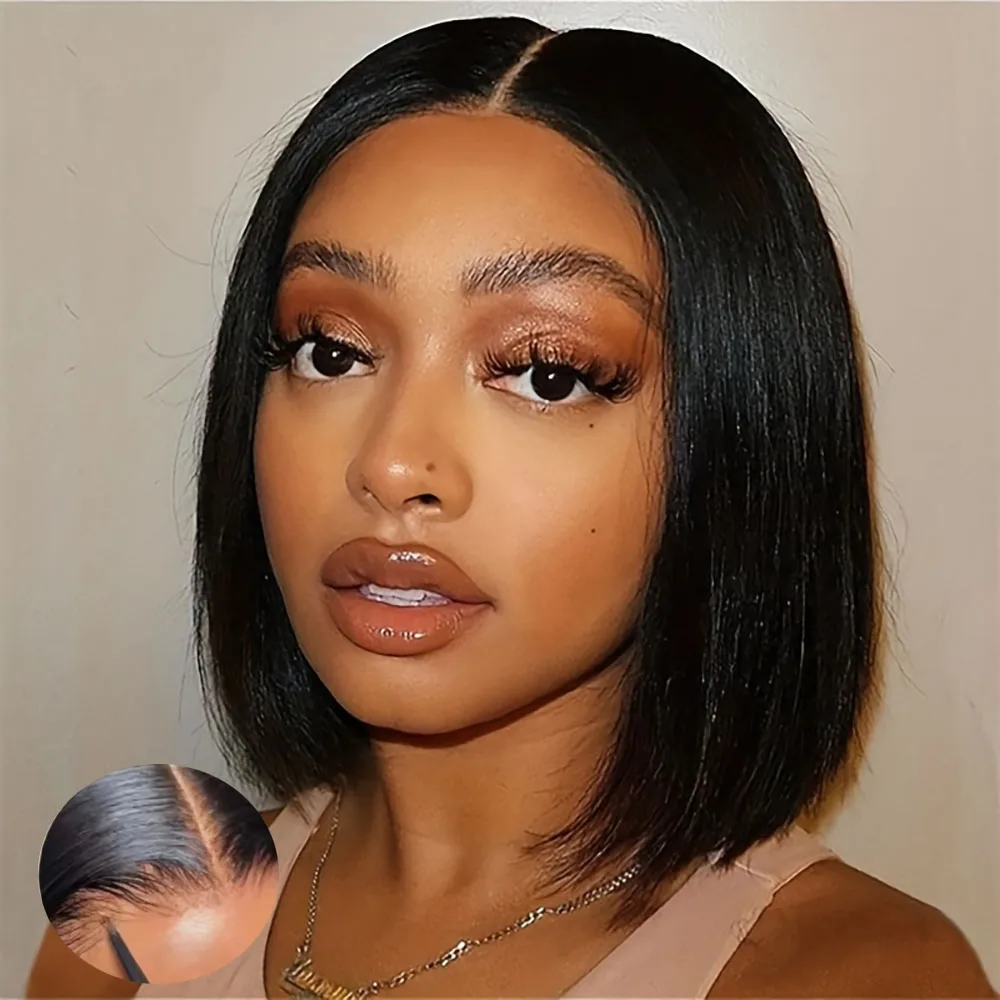 

Straight Bob Wig 8-16 Inch Glueless Wig Wear And Go Bob Wigs 4x4 Lace Closure Wig 100% Human Hair Wig 180 Density For Women